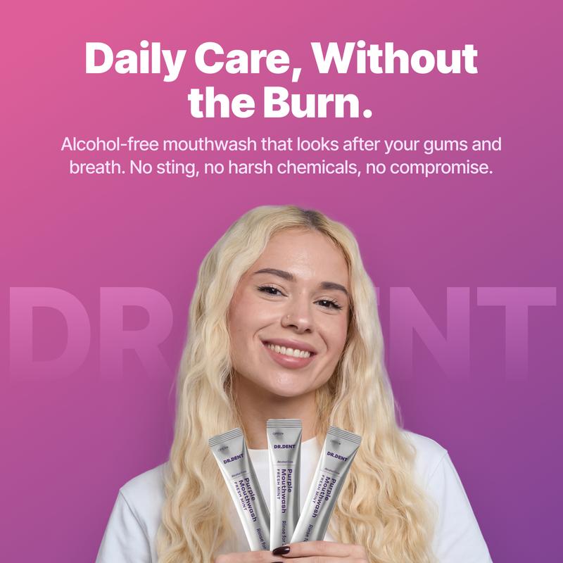 DR.DENT Purple Mouthwash - Sachets 20 Pack - Peroxide-Free - Alcohol Free - Vegan Mint